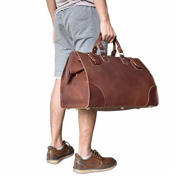 Cool Leather Mens Large Weekender Bag Vintage Travel Bag Duffle Bag for Men - iwalletsmen