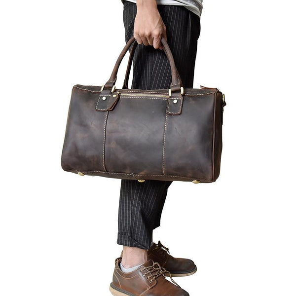 Cool Leather Mens Weekender Bag Vintage Travel Bag Duffle Bag for Men - iwalletsmen