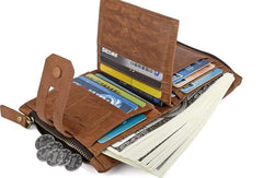 Cool Leather Mens Zip Wallet billfold Slim Bifold Wallet Card Wallet for Men - iwalletsmen