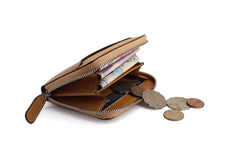 Leather Mens Zipper Front Pocket Wallet Card Wallet Slim Small Change Wallet for Men - iwalletsmen