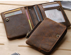 Leather Small Mens Wallet Slim Vintage Bifold Wallet for Men - iwalletsmen