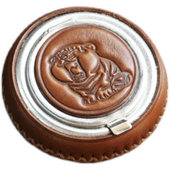 Brown Leather&Stainless Steel Portable Ashtray Travel Mens Ashtray Pocket Cute Around Ashtray for Men