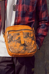Yellow Cool Leather Mens Camouflage Vertical Side Bag Small Messenger Bags Casual Bicycle Bags for Men - iwalletsmen