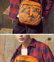 Yellow Cool Leather Mens Camouflage Vertical Side Bag Small Messenger Bags Casual Bicycle Bags for Men - iwalletsmen