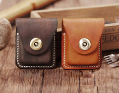 Handmade Light Brown  Leather Mens Zippo Lighter Case With Belt Loop Zippo  Standard Lighter Holders For Men - iwalletsmen