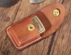 Cool Brown Leather Mens Zippo Lighter Case Holster Standard Zippo Lighter Holder with Belt Clip For Men - iwalletsmen
