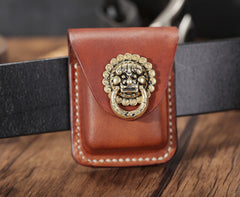 Cool Brown Leather Mens Zippo Lighter Case Holster Standard Zippo Lighter Holder with Belt Clip For Men - iwalletsmen