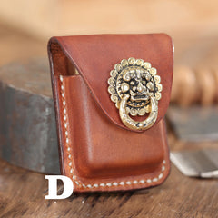Cool Brown Leather Mens Zippo Lighter Case Holster Standard Zippo Lighter Holder with Belt Clip For Men - iwalletsmen