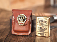 Cool Brown Leather Mens Zippo Lighter Case Holster Standard Zippo Lighter Holder with Belt Clip For Men - iwalletsmen