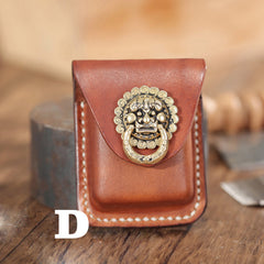 Cool Brown Leather Mens Zippo Lighter Case Holster Standard Zippo Lighter Holder with Belt Clip For Men - iwalletsmen