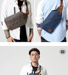 Waxed Canvas Sling Backpack Men's Sling Bag Navy Blue Chest Bag Waxed Canvas One shoulder Backpack For Men - iwalletsmen