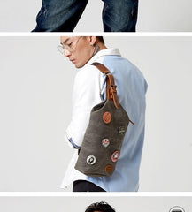 Waxed Canvas Sling Backpack Men's Sling Bag Navy Blue Chest Bag Waxed Canvas One shoulder Backpack For Men - iwalletsmen