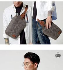 Waxed Canvas Sling Backpack Men's Sling Bag Navy Blue Chest Bag Waxed Canvas One shoulder Backpack For Men - iwalletsmen