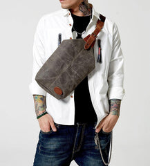 Waxed Canvas Sling Backpack Men's Sling Bag Navy Blue Chest Bag Waxed Canvas One shoulder Backpack For Men - iwalletsmen