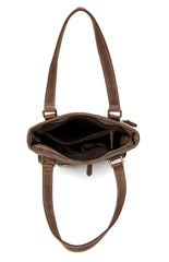 Casual Brown Leather 12 inches Shoulder Briefcase Work Bags Tote Bags for Men - iwalletsmen
