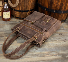 Casual Brown Leather 12 inches Shoulder Briefcase Work Bags Tote Bags for Men - iwalletsmen