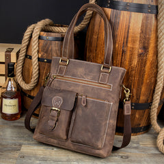 Casual Brown Leather 12 inches Shoulder Briefcase Work Bags Tote Bags for Men - iwalletsmen