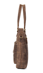 Casual Brown Leather 12 inches Shoulder Briefcase Work Bags Tote Bags for Men - iwalletsmen