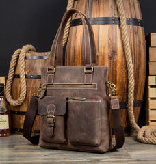 Casual Brown Leather 12 inches Shoulder Briefcase Work Bags Tote Bags for Men - iwalletsmen