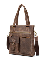 Casual Brown Leather 12 inches Shoulder Briefcase Work Bags Tote Bags for Men - iwalletsmen