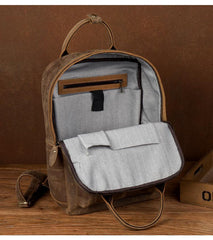 Cool Brown Mens Leather 15-inch Work Backpack Handbag Travel Backpack Computer Backpack for Men - iwalletsmen