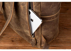 Cool Brown Mens Leather 15-inch Work Backpack Handbag Travel Backpack Computer Backpack for Men - iwalletsmen