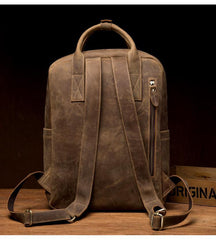 Cool Brown Mens Leather 15-inch Work Backpack Handbag Travel Backpack Computer Backpack for Men - iwalletsmen