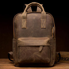 Cool Brown Mens Leather 15-inch Work Backpack Handbag Travel Backpack Computer Backpack for Men - iwalletsmen