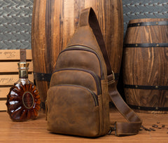 Casual Brown Leather Mens Sling Pack Sling Bags Chest Bag One Shoulder Backpack for Men - iwalletsmen