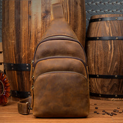 Casual Brown Leather Mens Sling Pack Sling Bags Chest Bag One Shoulder Backpack for Men - iwalletsmen