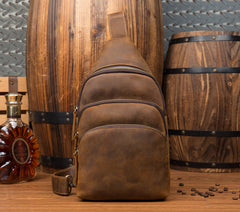 Casual Brown Leather Mens Sling Pack Sling Bags Chest Bag One Shoulder Backpack for Men - iwalletsmen