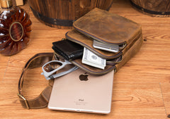 Casual Brown Leather Mens Sling Pack Sling Bags Chest Bag One Shoulder Backpack for Men - iwalletsmen