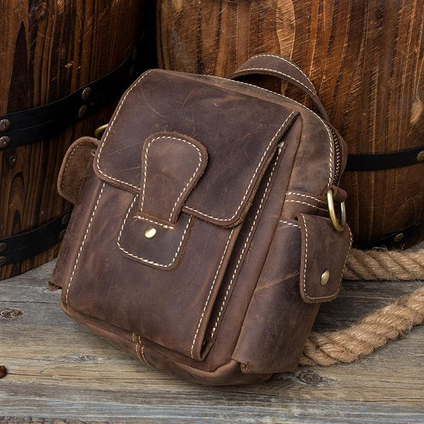 Casual Brown Leather Small Side Bags Waist Bag Belt Pouch Messenger Bag Courier Bag for Men - iwalletsmen
