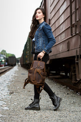 Light Brown Casual Mens Leather 15-inch Computer Backpack Dark Brown Travel Backpacks School Backpacks for men - iwalletsmen