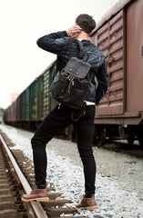 Light Brown Casual Mens Leather 15-inch Computer Backpack Dark Brown Travel Backpacks School Backpacks for men - iwalletsmen