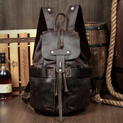 Light Brown Casual Mens Leather 15-inch Computer Backpack Dark Brown Travel Backpacks School Backpacks for men - iwalletsmen