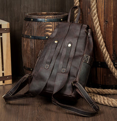 Light Brown Casual Mens Leather 15-inch Computer Backpack Dark Brown Travel Backpacks School Backpacks for men - iwalletsmen