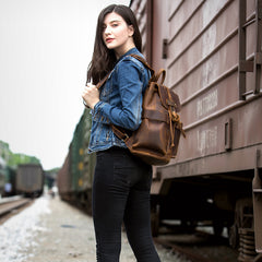 Light Brown Casual Mens Leather 15-inch Computer Backpack Dark Brown Travel Backpacks School Backpacks for men - iwalletsmen