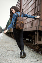 Light Brown Casual Mens Leather 15-inch Computer Backpack Dark Brown Travel Backpacks School Backpacks for men - iwalletsmen