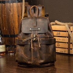 Light Brown Casual Mens Leather 15-inch Computer Backpack Dark Brown Travel Backpacks School Backpacks for men - iwalletsmen