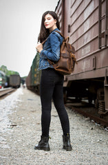 Light Brown Casual Mens Leather 15-inch Computer Backpack Dark Brown Travel Backpacks School Backpacks for men - iwalletsmen