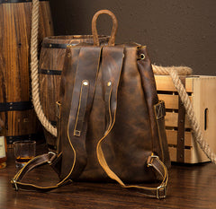Light Brown Casual Mens Leather 15-inch Computer Backpack Dark Brown Travel Backpacks School Backpacks for men - iwalletsmen