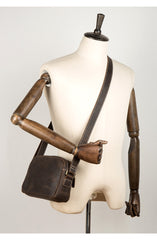 Coffee Cool Leather Side Bag Small Postman Bag Messenger Bag Courier Bag for Men - iwalletsmen