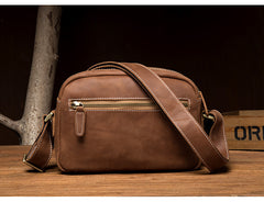 Coffee Cool Leather Side Bag Small Postman Bag Messenger Bag Courier Bag for Men - iwalletsmen