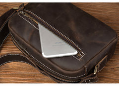 Coffee Cool Leather Side Bag Small Postman Bag Messenger Bag Courier Bag for Men - iwalletsmen