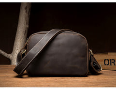 Coffee Cool Leather Side Bag Small Postman Bag Messenger Bag Courier Bag for Men - iwalletsmen