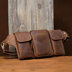 Cool Brown Leather Mens Fanny Pack Tool Waist Bags Hip Pack Belt Bag Bumbags for Men - iwalletsmen