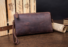 Light Brown Cool Mens long Wallet Wristlet Wallet Clutch Wallet Dark Brown Long Wallets for Men - iwalletsmen