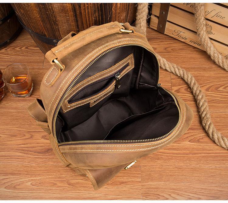Fashion Light Brown Mens Leather 12-inch Small Backpacks Travel Backpa – iwalletsmen Fashion Light Brown Mens Leather 12-inch Small Backpacks Travel Backpa – iwalletsmen