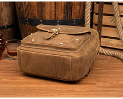 Fashion Light Brown Mens Leather 12-inch Small Backpacks Travel Backpack School Backpacks for men - iwalletsmen
